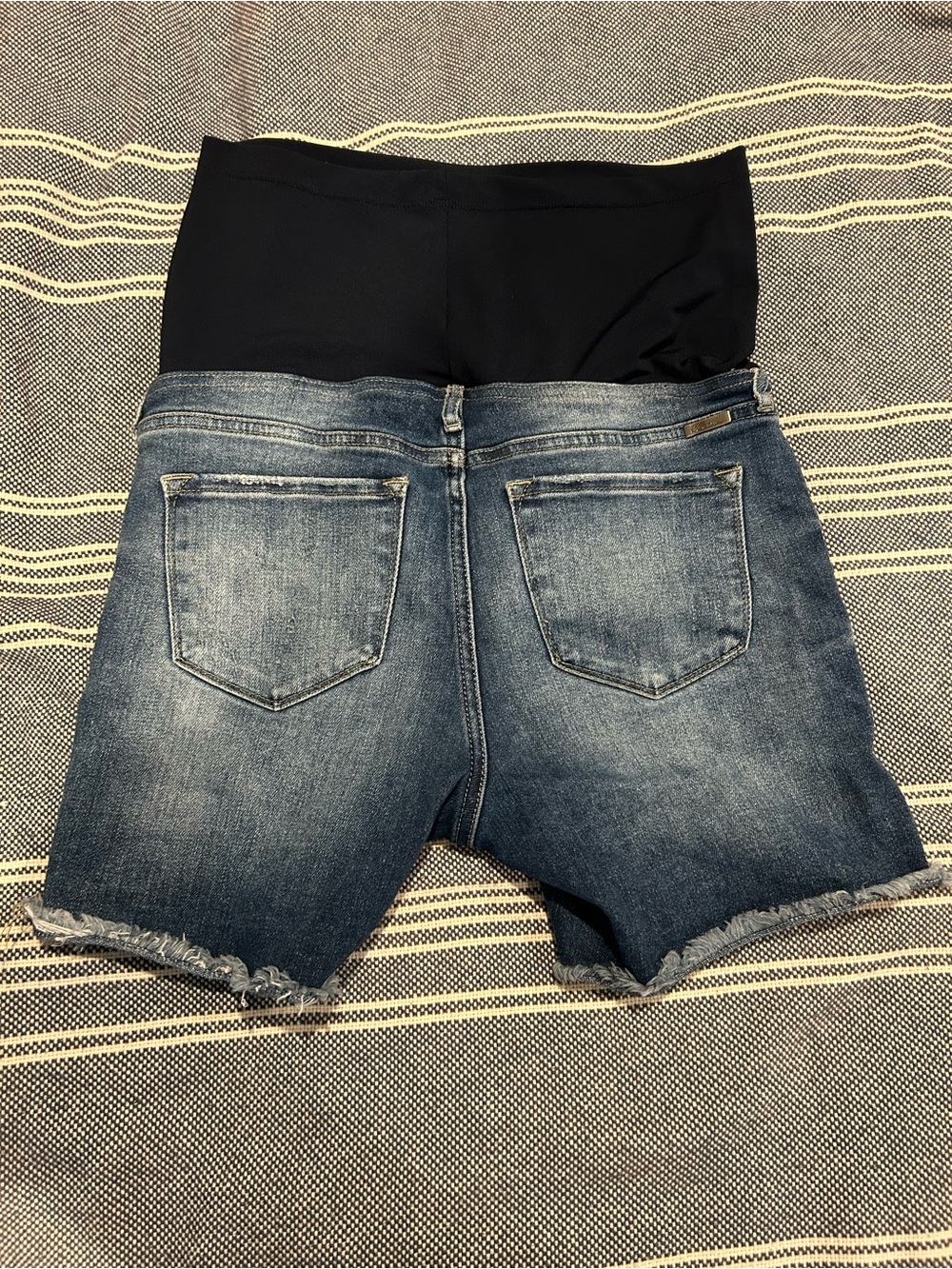 Blue Distressed Fringe Hem Maternity Jean Shorts From Pink Blush - Picture 6 of 8